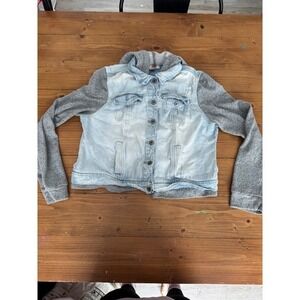 LEI Juniors Denim Jacket Gray Hoodie Combo Light Wash Distressed XL